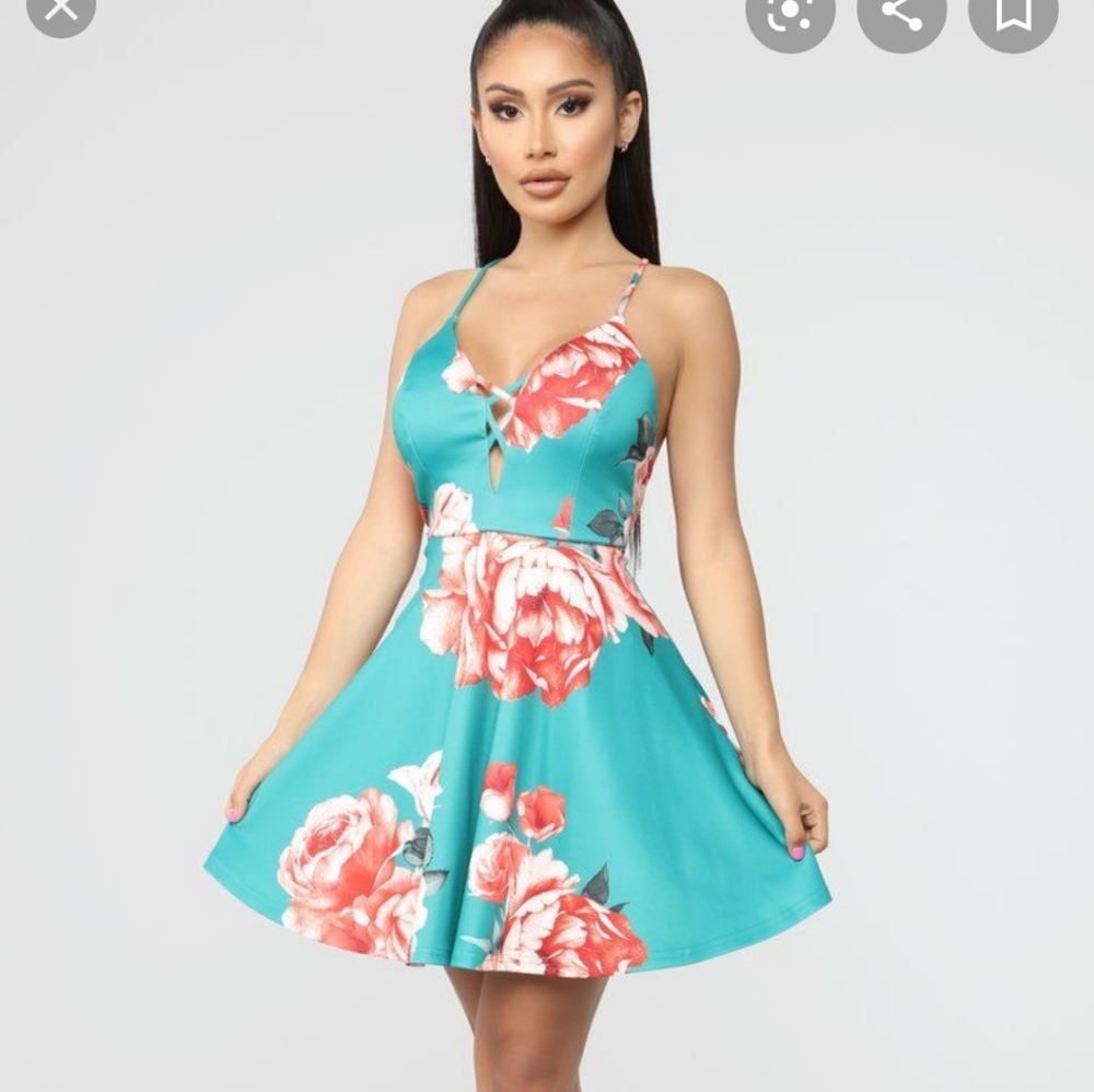 Blooming Cyan Mini Floral Dress
